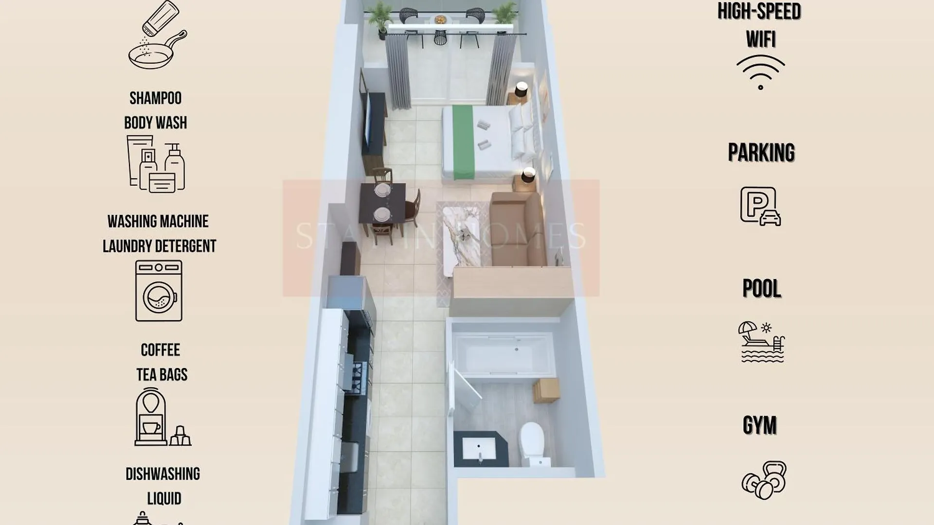 Apartment Central Business Bay Studio By Stayinhomes - 10 Mins Burj Khalifa - Parking - Pool - Gym Dubai